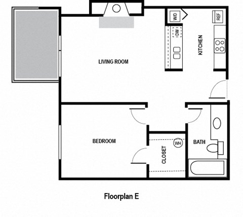 Floor plan for 1 bed, 1 bath, 548 sqft